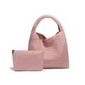 Pink hand-woven leather hobo shoulder bag and matching zipper clutch two-piece set - Lotus Pink