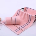 Pink absorbent cotton towel set with blue and white stripes in a black wire basket - Striped Border Pink / 34*74cm