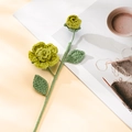 Detailansicht einer handgehäkelten grünen Rose mit naturgetreuen Blättern und Textur - Grün