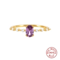 Detailed macro view of 925 sterling silver gold ring with oval purple gemstone - US 6 / Gold Style 3-Purple