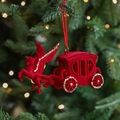 Pendaglio natalizio a forma di carrozza Pegasus floccata rossa con paillettes dorate - Carrozza unicorno floccata rossa
