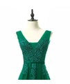 Elegante abito da ballo verde scuro senza maniche con scollo a V e pizzo floreale - US 2(S) / Verde