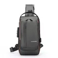 Waterproof grey men's chest bag with anti-theft combination lock and USB charging port - Grey with Gold (Vertical Zipper) / Gray