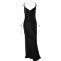 Elegantes schwarzes Satin-Maxikleid mit Spaghettiträgern und offenem Rücken für den Abend - M / Schwarz