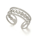 Irregular geometric multi-layer open ring with silver beaded texture finish - Hollow Dots / Steel