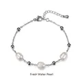 Detail view of freshwater pearl bracelet with silver-tone chain and lobster clasp - Silver - Fresh Water Pearl