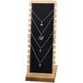 Vertical wooden necklace display stand with black velvet pads for 4 jewelry pieces - Bamboo 12-Position Necklace Stand (Black Leather)