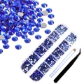 Macro view of dark blue glass rhinestones with 12-grid storage box and DIY tool set - Royal Blue Set with Dotting Pen & Tweezers