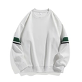 White crewneck sweatshirt with green sleeve stripes and dropped shoulders in loose fit - M / White