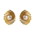 Detail of gold swirl earrings with white pearl centers on a clean white background - Spiral Swirl Style (Pattern 1)