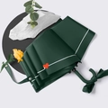 Dark green folding umbrella with white border, red heart detail and U-shaped bow handle - Dark Green Two Hearts With Black Glue Coating
