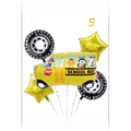 5-piece yellow school bus foil balloon set with golden stars and tire shape balloons - School Bus 5-Piece Set