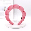 Pink velvet padded headband with twisted cloud design and soft sponge filling for women - Watermelon red