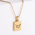 Minimalist 18k gold plated stainless steel rectangle Taurus zodiac necklace with ball chain - Taurus