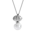 Collana in acciaio inossidabile argento con pendente ovale e perla bianca elegante - Collana a Pendente Perla Ovale Acciaio