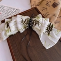 Elegant off-white bow hair clip with green bamboo leaf print in a vintage style - Green Spring Clip Retro Style (154#)