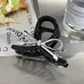 8cm black glossy shark hair claw with silver metallic bow accent for women - Black Claw Clip / Silver Bowknot