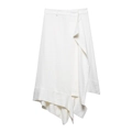 Elegant white asymmetric knit dress with ruched details and a high-waisted draped cut - S / Ivory