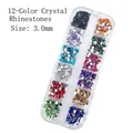 12 colors of 3.0mm round rhinestones in transparent box for nail art and DIY decor - 12 Colors 3.0mm Colorful Rhinestones