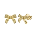 Elegant gold-plated S925 sterling silver ribbon bow stud earrings on white background - Gold Minimalist Bowknot Studs (SE410-14K)