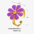 Purple flower ring in stainless steel with golden finish and detailed sizing parameters - Flower Ring / Purple