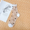 Sheer beige ankle socks with black and white star patterns and white solid toe and heel - White Snowflake/Star