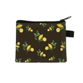 Monedero marrón con diseño de limón, cremallera negra y asa lateral de agarre - Limón y Floral