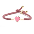 Pink braided rope bracelet with pink enamel heart and adjustable gold-tone slider - Pink Rope with Pink Heart
