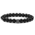 Perlenarmband mit polierten schwarzen Perlen und einer grauen Hämatit-Zylinderperle - Polierter schwarzer Achat-Stil