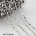 Silver stainless steel cross link chain for DIY jewelry making on a white spool - Silver 5mm Cross Element Chain (KLJ8685-Z)