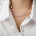 Men's silver titanium steel necklace featuring rectangular links with geometric patterns - Engraved Version / Steel