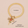 Bracciale in acciaio inossidabile dorato con ciondoli a rosa, farfalla e cuore - Acciaio inossidabile / Bracciale / 17cm