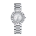 Elegant MISSFOX women's watch in silver stainless steel with sparkling crystal bezel - Silver