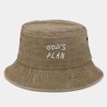 Cappello a secchiello vintage in tela lavata con ricamo God's Plan verde oliva - Taglia unica / Cachi