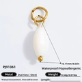 18k gold plated stainless steel oval white bead pendant for DIY jewelry making - White Oval Bead Pendant (PJ91361) / Set of 3 / White