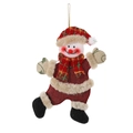 Hanging snowman ornament featuring red plaid hat and scarf with gold hanging cord - Snowman