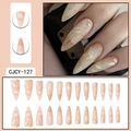 24 unghie finte stiletto lunghe con texture marmo bianco su base nude minimalista - Stile Mandorla Nude Con Marmo (CJCY-127)