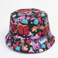 Detailed view of colorful 90s vintage print on black double-sided bucket hat - One Size (58cm) / S06 Black Retro Print