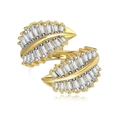 Exquisite gold leaf earrings set with sparkling baguette-cut zircons on a white background - Adjustable Open / Gold Plated Clear Zircon DY120960