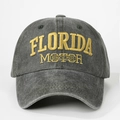 Gorra de béisbol vintage gris oscuro lavado con bordado amarillo de Florida motor - Verde Militar
