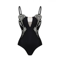 Costume intero nero con spalline sottili e decorazioni con rose di strass in 3D - S / Swimwear