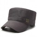 Men's dark grey flat top military cap made of premium cotton with a metal badge - Adjustable / Gray