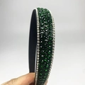 Luxe wide headband featuring deep green rhinestones and clear diamond chain trim - Green