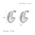 Silver geometric C-shape stainless steel earrings with ribbed texture design - Silver Style (LE3527)