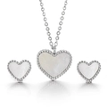 Elegante zilveren hartvormige sieradenset met parelmoer ketting en knopoorbellen - Ketting Oorbel Armband Set / Zilver (KS142082-KLX)