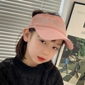 Breathable pink knitted open top sun hat for girls with sporty letter print decoration - Kids / Pink