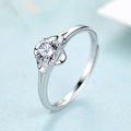 Silver round moissanite ring with heart-shaped prongs and polished band finish - Four-leaf Clover Ljz-248 / Adjustable Open