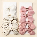 Girl's ribbed fabric bow clips set with star patterns and gold metal buckles - 8 Pcs Pack / 4#
