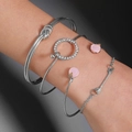 Silbernes 4-teiliges Set mit Knotenspange, Armband mit rosa Stein und glitzerndem Armreif - Silber-Strass-Knoten-Set (10585)