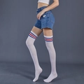 White over-the-knee socks with classic red and blue stripes in soft knitted cotton - L (Height 52cm) / Blue Red Blue Stripes
